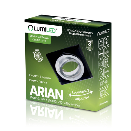 ARIAN MR16 GU10 LUMILED štvorcové pohyblivé halogénové stropné svietidlo čierne