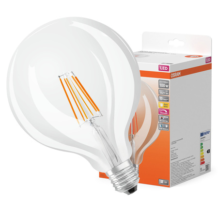 LED žiarovka G124 Sphere E27 11W = 100W 1521lm 2700K teplá biela CRI90 300° Stmievateľné vlákno SUPERSTAR PLUS CLASSIC Osram