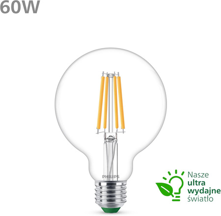 LED žiarovka E27 Sphere G95 4W = 60W 840lm 210lm/W 2700K teplá biela 300° CLASS A UltraEfficient Philips