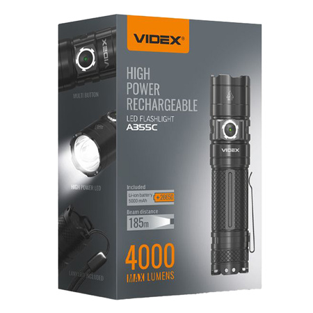 Nabíjateľná LED ručná baterka 20W 4000lm 6 módov USB-C Vodotesné IP68 Videx