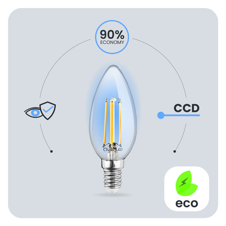 10x LED žiarovka E14 Candle B35 4W = 40W 470lm 3000K Warm 360° FILAMENT LUMILED
