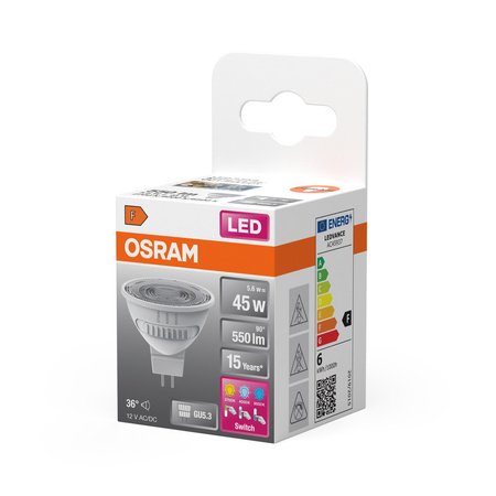LED žiarovka MR16 reflektor GU5.3 5,6W = 45W 550lm 2700 - 4000 - 6500K CCT 12V 36° SUPERSTAR Osram