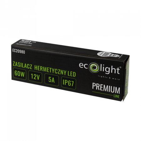 Napájací zdroj LED pásov hermetický 60W 12V 5A IP67 PREMIUM Ecolight