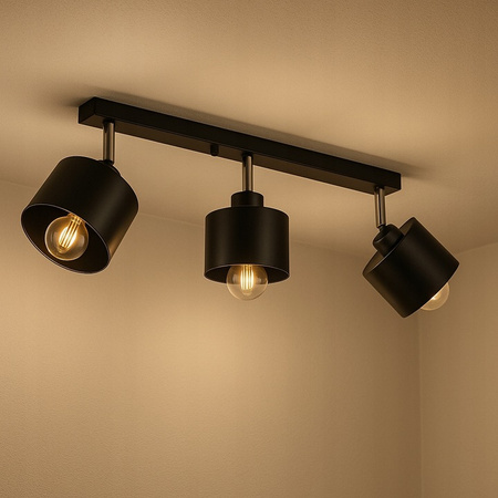 Bodové stropné svietidlo Tuba Reflektor Halogénové svietidlo 3x E27 Pohyblivé čierne Elza Masterled