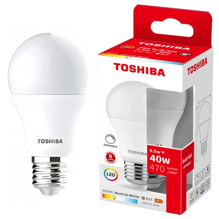 LED žiarovka E27 A60 5,5W = 40W 470lm 4000K neutrálna biela stmievateľná TOSHIBA