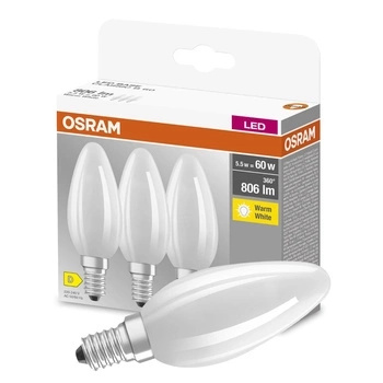 3x LED žiarovka B35 sviečka E14 5,5W = 60W 806lm 2700K teplá biela 300° BASE Osram