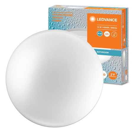 LED stropný plafón 12W 900lm 4000lm neutrálna biela IP44 biely so zvukovým senzorom stropný Ledvance