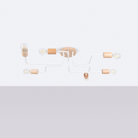 Stropné svietidlo 6x E27 Prírodné drevo Biela Timbo Peach Puff SL.1666 Sollux