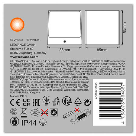 Vonkajšia záhradná lampa Vonkajšia nástenná LED lampa 14W 550lm 3000K, teplá biela RGBW Top Down Stmievateľné IP44 Grey SMART+ WiFi Brick Ledvance