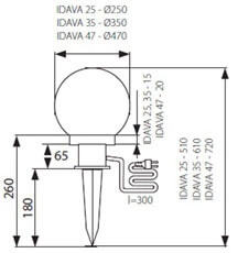 Vonkajšia guľová lampa E27 IDAVA 47cm poháňaná Kanlux