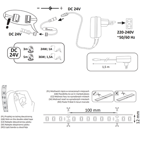 LED pásik RGBw 34W 1400lm 120° biely IP65 stmievateľný Sanico Goldlux
