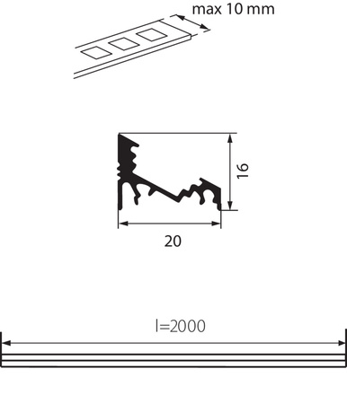 Hliníkový rohový profil na povrchovú montáž pre LED pásky Eloxovaný 2m PROFILO Kanlux 10ks.