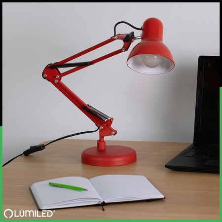 Stolová kresliaca lampa E27 TOBI Red Lumiled + stolový držiak