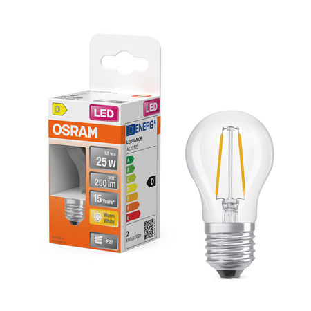 LED žiarovka P45 E27 A60 1,8W = 25W 250lm 2700K teplá biela 300° Filament STAR CLASSIC Osram
