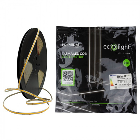 LED pás COB 9W/m 1035lm/m 480LED/m 12V 4000K, neutrálna biela IP67 Roll 20m Ecolight