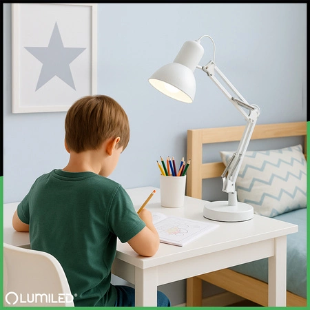 Stolová kresliaca lampa E27 TOBI White Lumiled + držiak na dosku