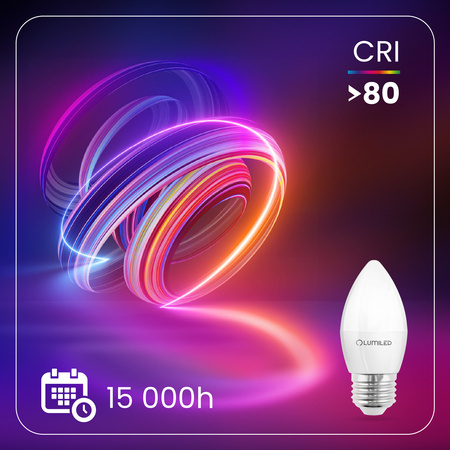 LED žiarovka E27 sviečka B35 8W = 60W 806lm 3000K teplá biela 180° LUMILED