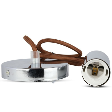 Závesné svietidlo E27 Chrómové tienidlo s hnedým káblom VT-7338 V-TAC