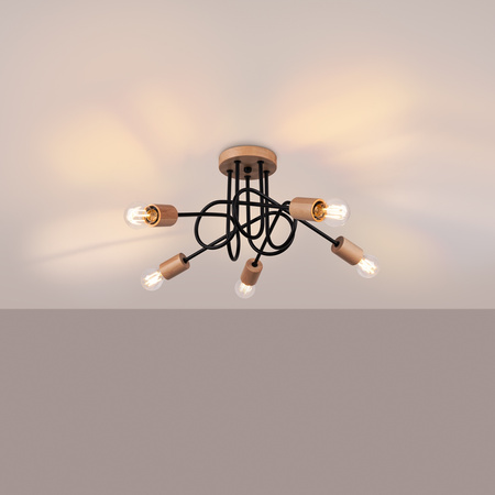 Luster Stropné svietidlo Spider Pendant 5x E27 Prírodné drevo Black Ember Peach Puff SL.1478 Sollux