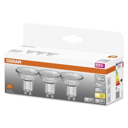 3x LED PAR16 reflektor GU10 4,3W = 50W 350lm 2700K, teplá biela 36° STAR Osram