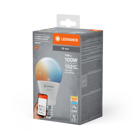LED žiarovka E27 14W = 100W 1521lm CCT Stmievateľná SMART+ WiFi Classic Ledvance