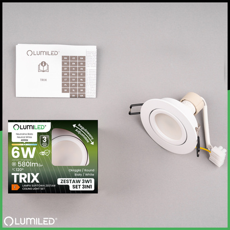 TRIX 3v1 GU10 6W 4000K WHITE MAT LUMILED kruhové halogénové svietidlo na zapustenie