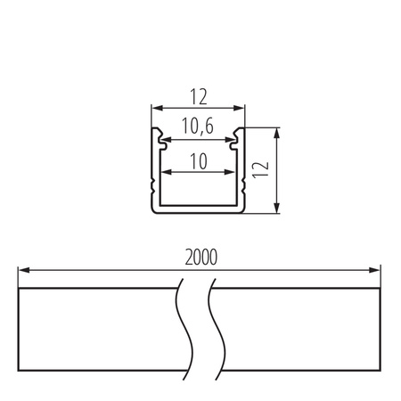 Hliníkový profil pre povrchovú montáž LED pásu Eloxovaný 2m PROFILO Kanlux 10ks.