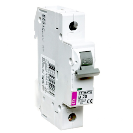 Nadprúdový istič Obmedzovač výkonu 6 1p B20 20A Ochrana proti preťaženiu ETIMAT