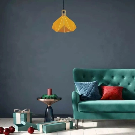 Závesné svietidlo E27 Geometrická žltá s dreveným povrchom PASTEL PRISM D:32x27cm VT-7323 V-TAC