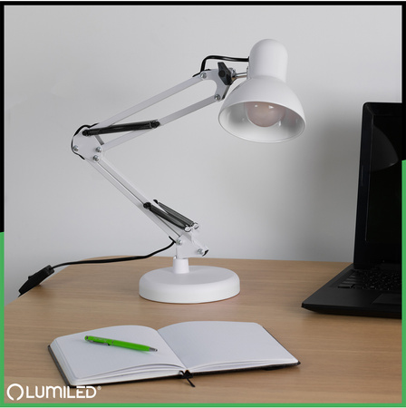 Stolová kresliaca lampa E27 TOBI White Lumiled + držiak na dosku