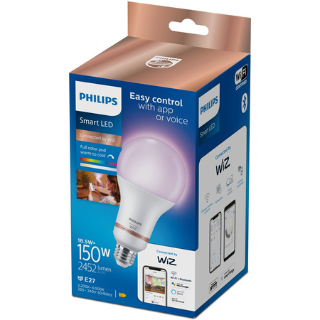 LED žiarovka E27 A80 18,5W = 150W 2452lm 2200-6500K RGB + TW Smart SMART WiFi Bluetooth App WiZ Philips
