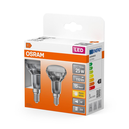 2x LED žiarovka R50 reflektor E14 1,5W = 25W 110lm 2700K teplá biela 36° STAR Osram