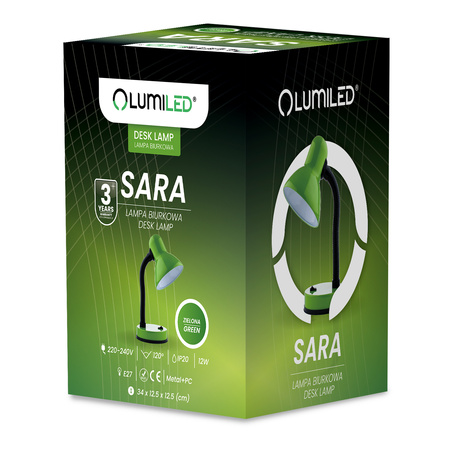 Nastaviteľná stolová lampa SARA Školské nočné svetlo E27 Zelená LUMILED