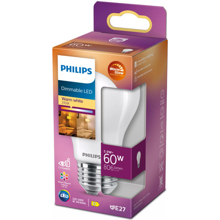 LED žiarovka E27 A60 5,9W = 60W 806lm 2200-2700K teplá biela CRI90 FILAMENT Dimmable WarmGlow Philips