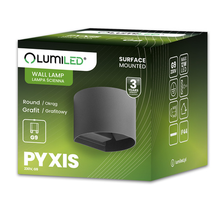 Záhradné nástenné svietidlo LED G9 nastaviteľné okrúhle hore dole grafitové PYXIS LUMILED