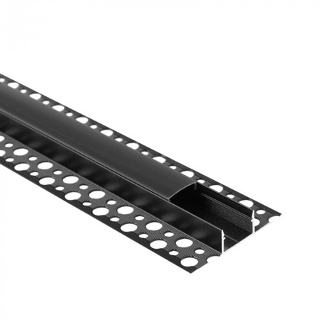 Hliníkový LED profil pre sadrokartón REGIPS široký pod dlaždice Black 2m s čiernym tienidlom pre LED pásy + krytky GNS Ecolight series