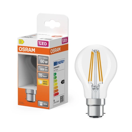LED žiarovka A60 B22d 5,9W = 60W 806lm 2700K teplá biela 300° Filament STAR CLASSIC Osram