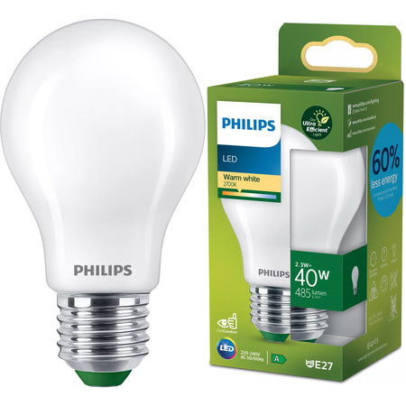 LED žiarovka E27 A60 2,3W = 40W 485lm 210lm/W 2700K teplá biela 300° CLASS A UltraEfficient Philips