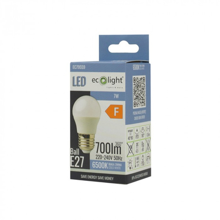 LED žiarovka P45 E27 7W 630lm 6500K studená biela Ecolight