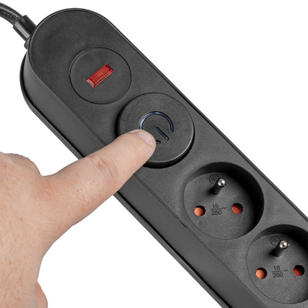 Predlžovací kábel s prepäťovou ochranou 5M 5GN čierny Napájací pás + prepínač