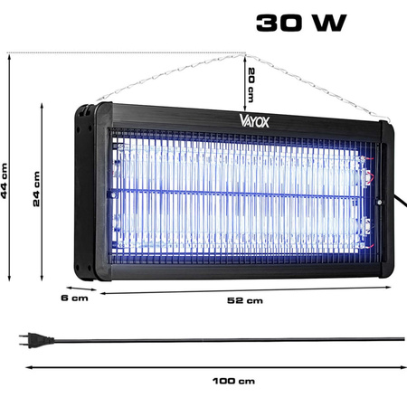Insekticídna lampa Elektrická pasca 180m2 na muchy komáre hmyz VAYOX