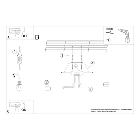 Stropné svietidlo Povrchová montáž Závesný luster 4x E27 Nepravidelný čierny priemyselný vektor Sollux