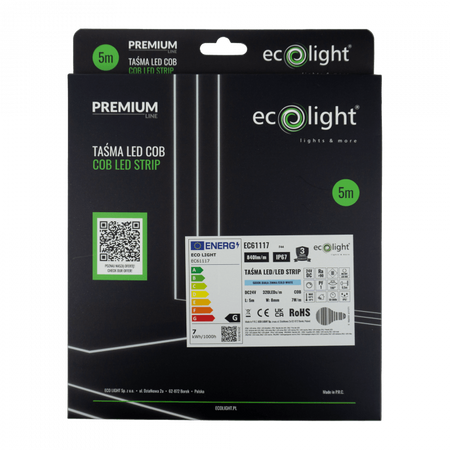 LED pásik COB 7W/m 840lm/m 320LED/m 24V 6000K, studená biela IP67 Roll 5m Ecolight