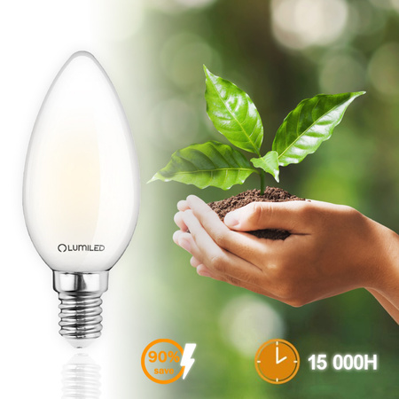 6x LED žiarovka B35 E14 7W = 60W 806lm 3000K, teplá biela 360° Filament Milk LUMILED