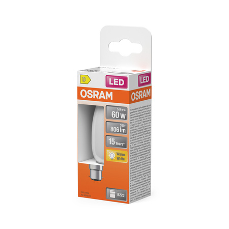 LED žiarovka B35 sviečka B22d 5,5W = 60W 806lm 2700K teplá biela 300° Retrofit Filament CLASSIC Osram