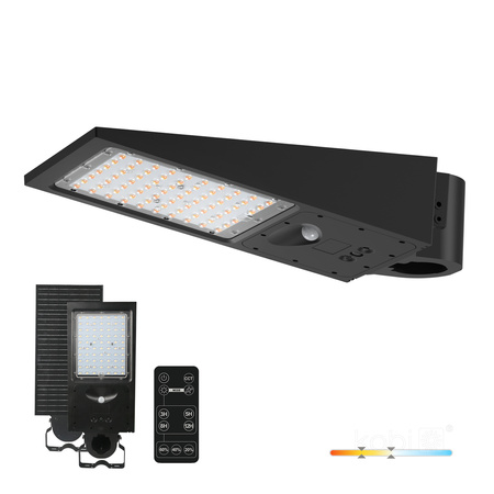 Solárne LED priemyselné pouličné osvetlenie 30W 4800lm CCT so senzorom pohybu a súmraku IP65 IK07 Black Street Kobi