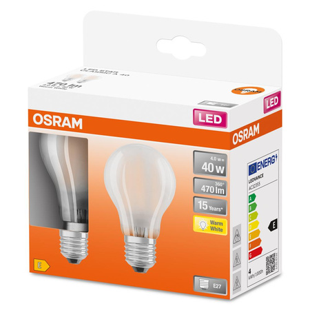 2x LED žiarovka A60 E27 4W = 40W 470lm 2700K teplá biela 300° Retrofit Filament CLASSIC Osram
