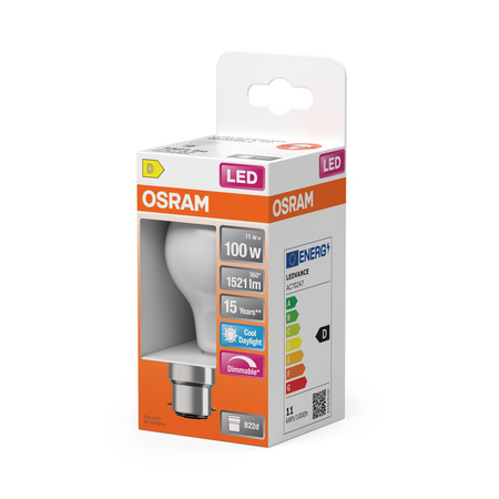 LED žiarovka A60 B22d 11W = 100W 1521lm 6500K studená biela 300° Stmievateľná retrofit žiarovka CLASSIC Osram