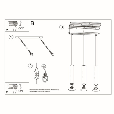 Závesné stropné svietidlo 3x GU10 Tubular White Modern Lagos Sollux
