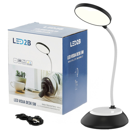 LED 5W 200lm CCT 270° dobíjacia čierna stolová lampa Visua Kobi